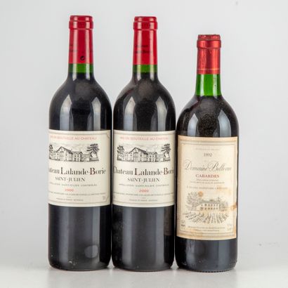 null 3 bottles : 2 CHÂTEAU LALANDE-BORIE 2000 Saint-Julien, 1 DOMAINE BELLEVUE 1992...