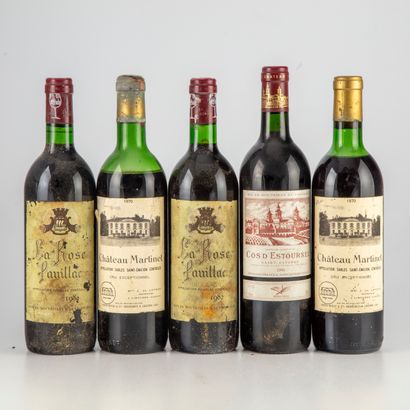 null 5 bottles : 2 LA ROSE PAUILLAC 1982 Pauillac, 2 CHÂTEAU MARTINET 1970 Saint-Emilion,...