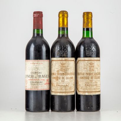 null 3 bouteilles : 1 CHÂTEAU LYNCH BAGES 1987 5e GC Pauillac, 2 CHÂTEAU PICHON LALANDE...