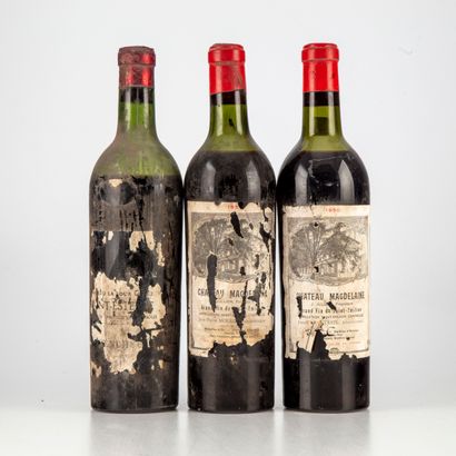 null 3 bouteilles : 1 CHÂTEAU MAGDELAINE 1950 Saint Emilion, 1 CHÂTEAU MAGDELAINE...