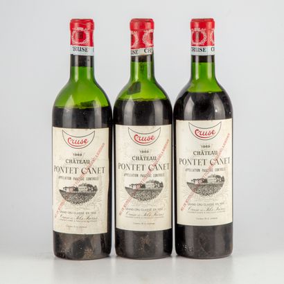 null 3 bouteilles CHÂTEAU PONTET CANET 1969 5e GC Pauillac (niveaux : 1 haute épaule,...