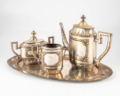 null Service à thé en métal argenté comprenant une théière, un pot à lait, un sucrier...