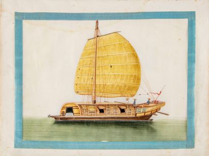 null [Chine]. YOEEQUA. Album de 12 peintures sur papier de riz. Guangzhou, vers 1835....