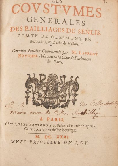 null [Coutume, Senlis, 1631]. BOUCHEL (Laurent) [Éd.]. Les coustumes générales des...