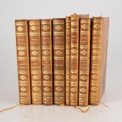 null ZOLA (Émile). Set of 5 works in first editions, in-12, identical marbled fawn...