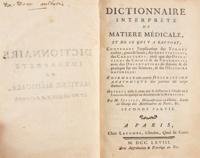null [Pharmacologie]. JULLIOT (Balthazar). Dictionnaire interprète de matière médicale...