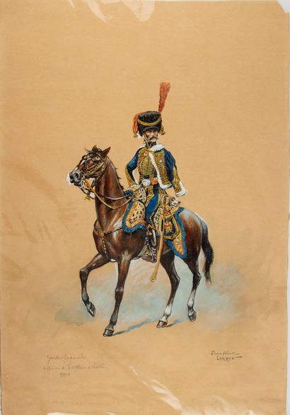 null LEROUX (Pierre-Albert). Imperial Guard. Artillery officer on horseback. 1810....