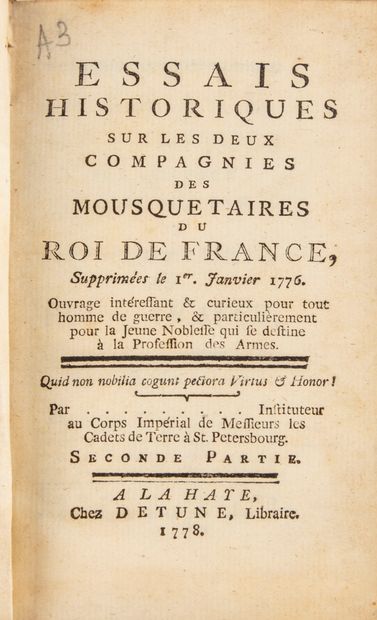 null ESSAIS historiques sur les deux compagnies des Mousquetaires du roi de France,...