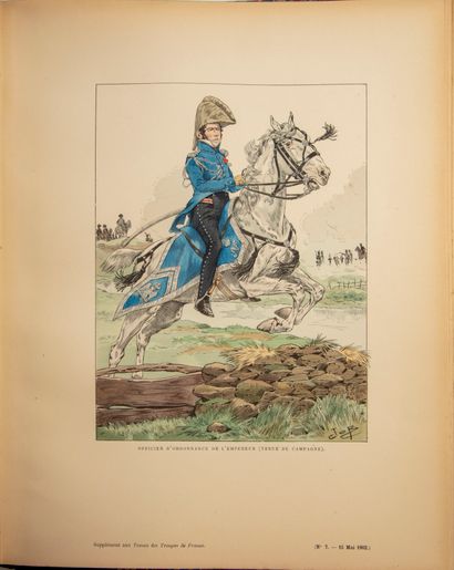 null JOB. Tenues des troupes de France. Paris, Combet, 1900-1904, 4 vol. in-4, half-rel....