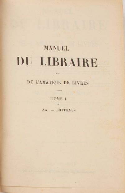 null [Bibliography]. BRUNET (Jacques-Charles). Manuel du libraire Paris, Dorbon,...