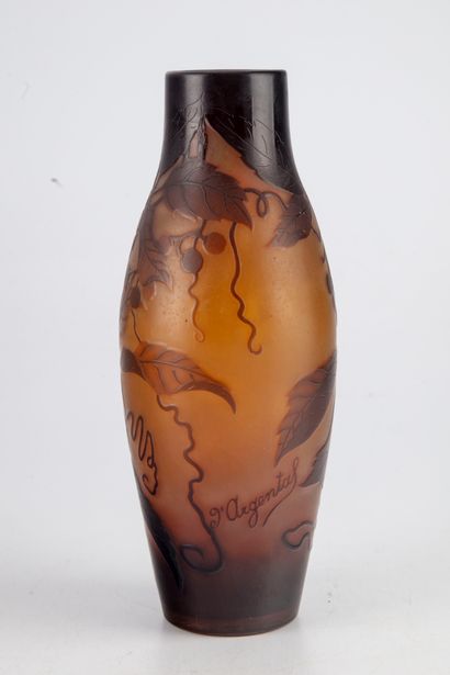 D'ARGENTAL D'ARGENTAL

Vase en verre multicouche à décor jaune et brun dégagé à l'acide...