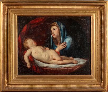RENI ECOLE ITALIENNE d'après Guido RENI

La Vierge adorant l'Enfant endormi

Huile...