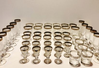 null Part of service of glasses out of cut crystal with silver plated edge. it is...