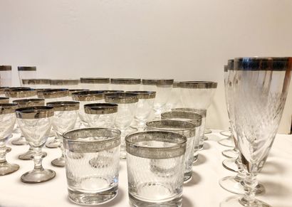 null Part of service of glasses out of cut crystal with silver plated edge. it is...