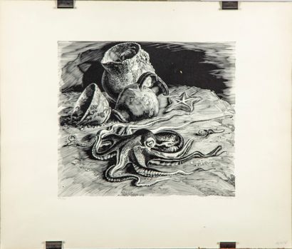 CHIGE Jean CHIGE XXe

Nature morte à la pieuvre

Lithographie en noir et blanc (en...
