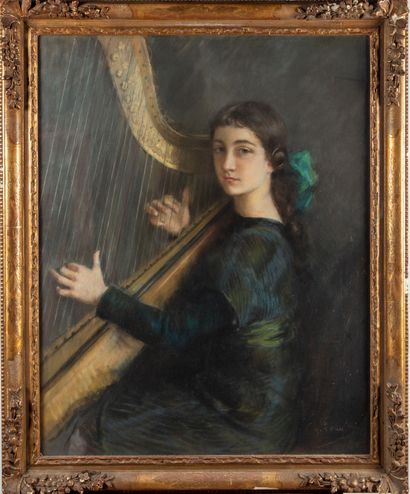 ECOLE FRANCAISE ECOLE FRANCAISE début XXe

Portrait de jeune fille à la harpe

Pastel,...
