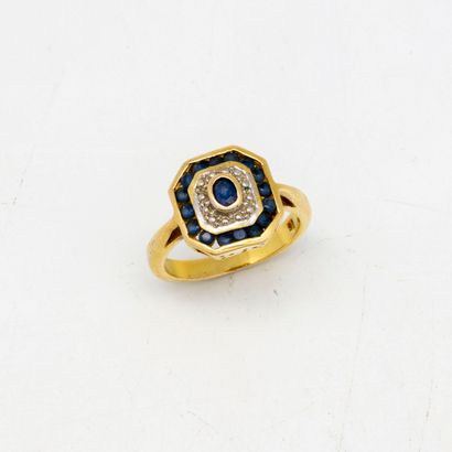 Yellow gold octagonal ring set with sapphires...