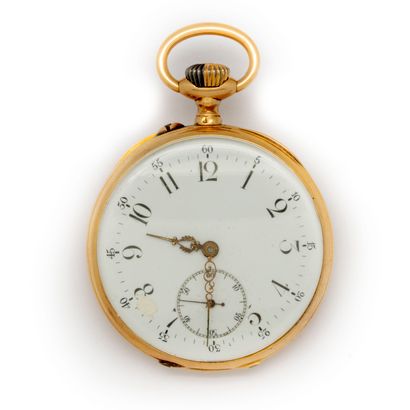 null Yellow gold (750 thousandths) men's pocket watch, white dial, Arabic numerals,...