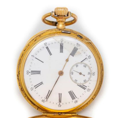 Yellow gold (750 thousandths) man's watch of gousset savonnette, the engraved and...