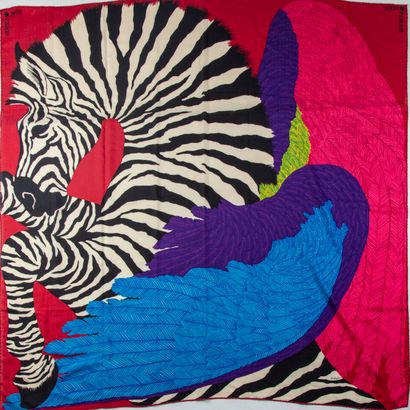 HERMES HERMES - Paris

Cashmere and printed silk shawl, titled "Zebra Pegasus", signed...