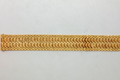  Bracelet gourmette à maillons écailles de poisson en or jaune 
Poids : 48,5 g.