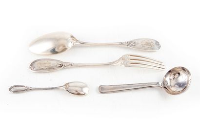 null Set of silver cutlery 

Minerve hallmark 

Weight : 143 g
