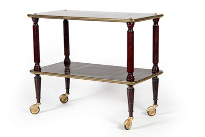 null Sideboard with two trays in veneer and brass, the fluted posts resting on casters

H....