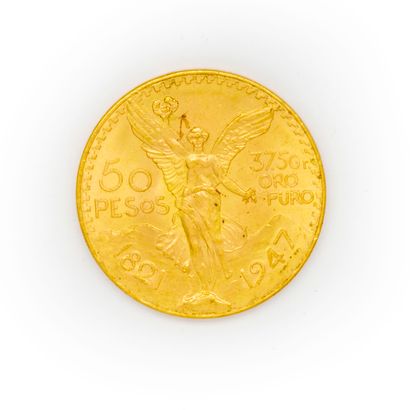  Une pièce de 50 pesos or 1821-1947 
Poids brut : 37,5 g.