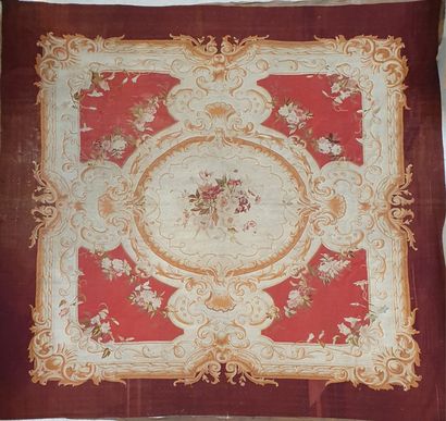 null Important carpet decorated in the center of a large floral bouquet on a cream...