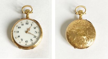 null A LA GERBE D'OR

Small yellow gold collar watch with chased case of flowers...