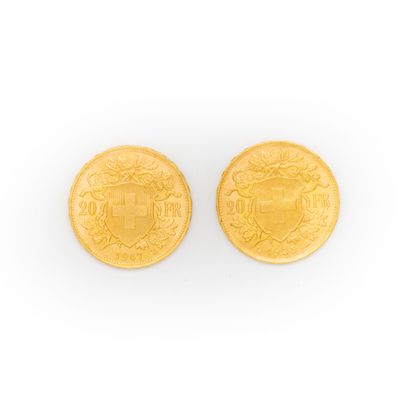 2 x 20 Swiss gold francs 1935-1947