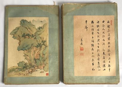 CHINE CHINA

Collection of ink and wash paintings on silk (pasted on cardboard) representing...