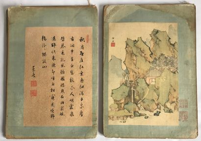 CHINE CHINA

Collection of ink and wash paintings on silk (pasted on cardboard) representing...