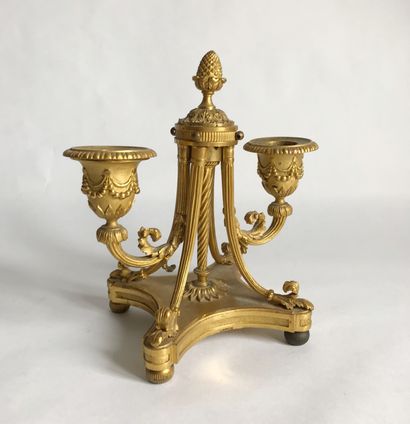 Small gilded bronze toilet torch with two...