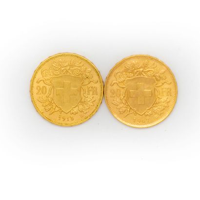 null 2 x 20 Swiss gold francs 1947 - 1915