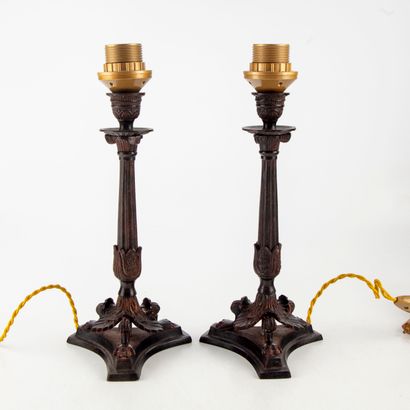 null Pair of candlesticks in metal, mounted in lamp. 

H. 34 cm