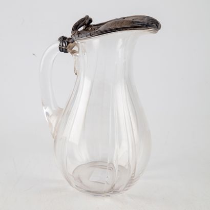 Cut and engraved crystal ewer, silver frame...