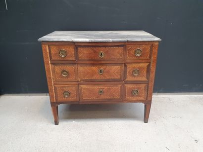 null Veneer chest of drawers with geometric decoration, opening with three rows of...