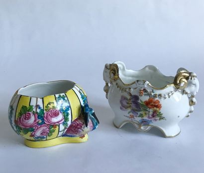 Two small polychrome porcelain jardinières....
