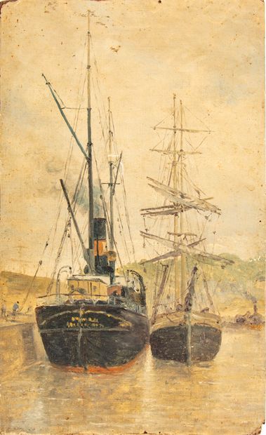 Ecole Française FRENCH SCHOOL of the 19th century 

Boats at the quay 

Oil on canvas...