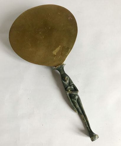 null After the Antique 

Hand mirror in patinated bronze with handle in the shape...