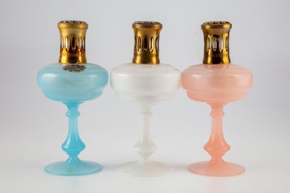 null Three lamps BERGER in opaline of pastel color blue, white and pink

H.: 21 cm



Bibliography...