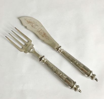 Steel fish serving utensils and silver handle...