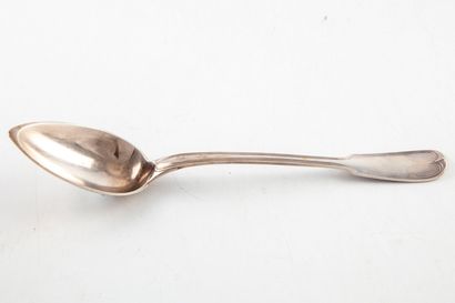 Serving spoon in silver, net pattern

Hallmark...