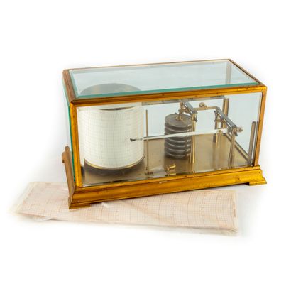  Hydrometric barometer, bronze and glass structure 
Bears a mark " LM " around an...