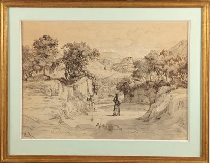 Henri LEHMANN Henri LEHMANN (1814-1882) attribué à 

Porteuse d'eau dans un paysage...