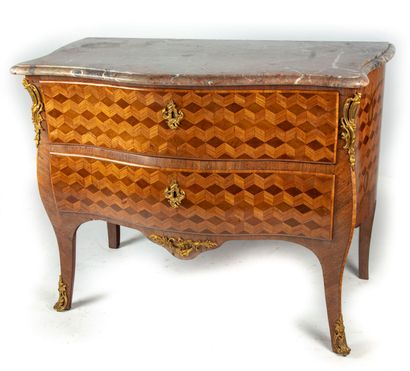Chest of drawers in marquetry of cubes, opening...