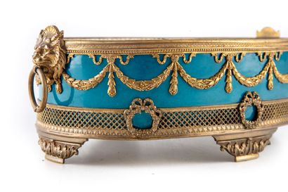 null Blue enamelled porcelain planter, the interior decorated with a motif of flowers,...