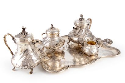 Tea and coffee set in silver richly chased...