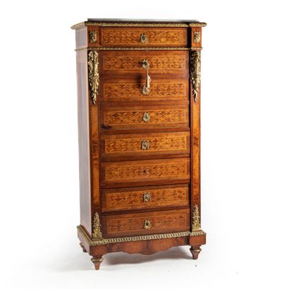 null Secretary with a flap forming a chiffonier, decorated with a marquetry with...